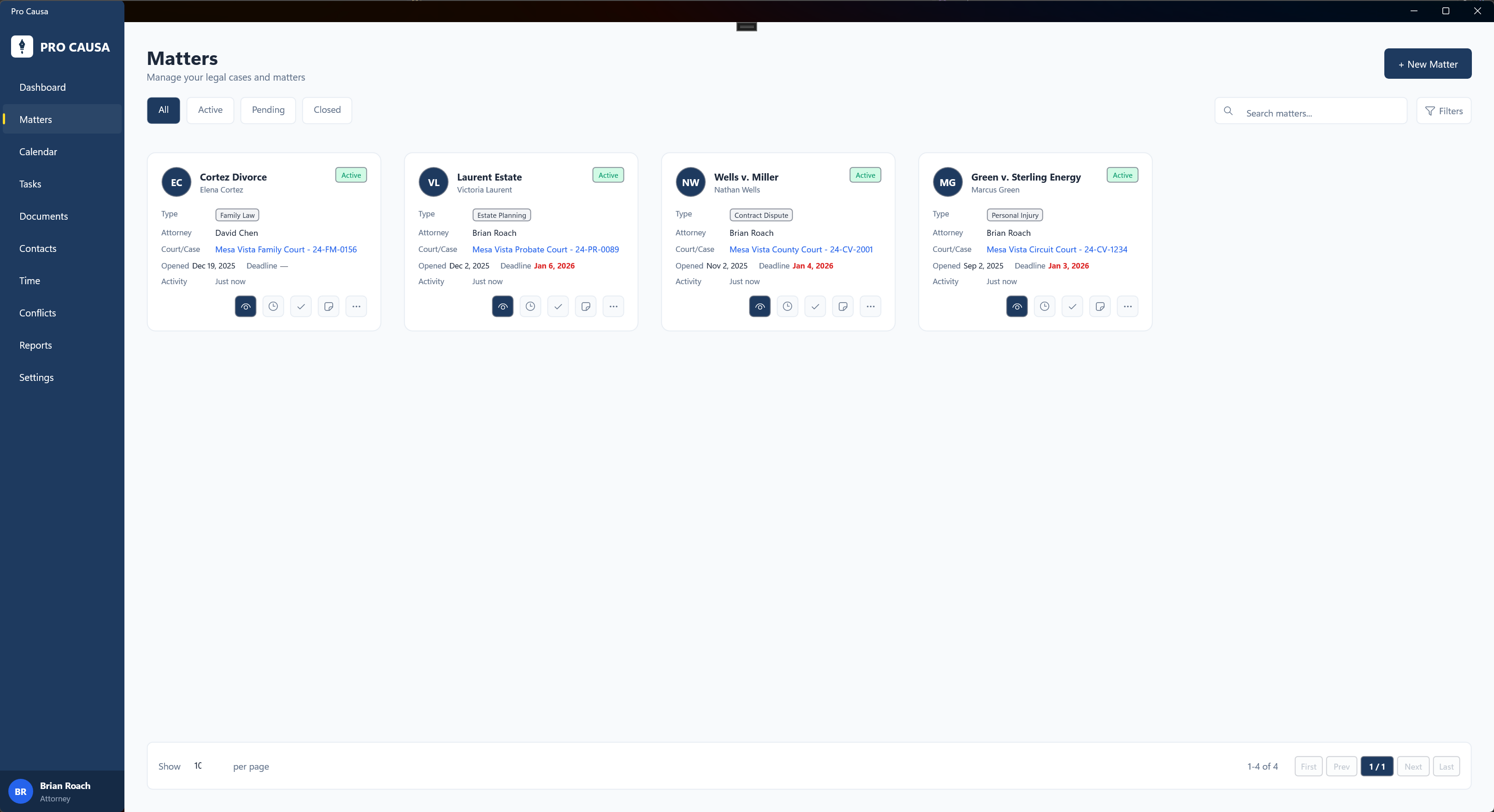 Pro Causa matters list